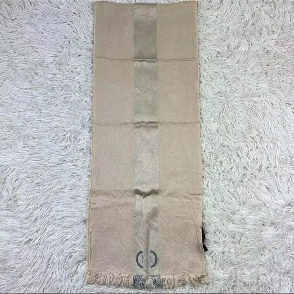 AUTH GUCCI Scarf Silk Rana Wool GG Sherry Cream